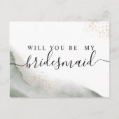 抽象的な水彩グリーンブラシストロークとゴールド インビテーションポストカード (正面)