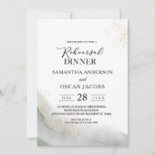 抽象的な水彩グリーンブラシストロークとゴールド 招待状 (正面)