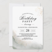 抽象的な水彩グリーンブラシストロークとゴールド 招待状 (正面)