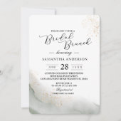 抽象的な水彩グリーンブラシストロークとゴールド 招待状 (正面)