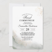 抽象的な水彩グリーンブラシストローク&ゴールド 招待状 (正面)