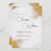 抽象的な水彩ゴールドグリッター ラグジュアリー エレガント 招待状 (正面/裏面)