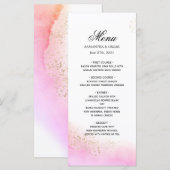 抽象的な水彩ピンクの筆致とゴールド メニュー (正面/裏面)