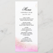 抽象的な水彩ピンクの筆致とゴールド メニュー (正面)