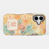 抽象的な水彩模様のモノグラムカスタムデザイン iPhone 16ケース (裏面横)