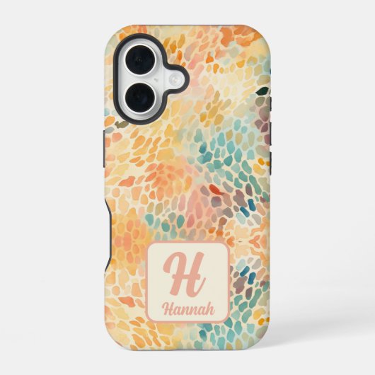 抽象的な水彩模様のモノグラムカスタムデザイン iPhone 16ケース (裏面)