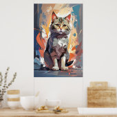 抽象的な水彩猫の表現主義絵画 ポスター (キッチン)