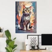 抽象的な水彩猫の表現主義絵画 ポスター (ホームオフィス)