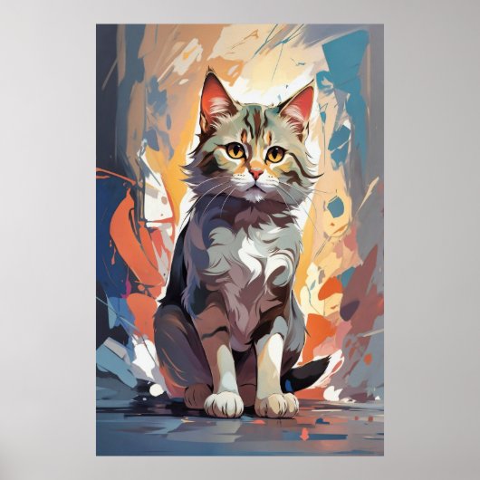 抽象的な水彩猫の表現主義絵画 ポスター (正面)