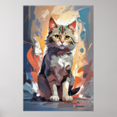 抽象的な水彩猫表現主義絵画 ポスター (正面)