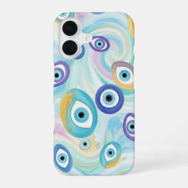 抽象的な水彩画が描かれた夢のような邪眼の模様 iPhone 16ケース