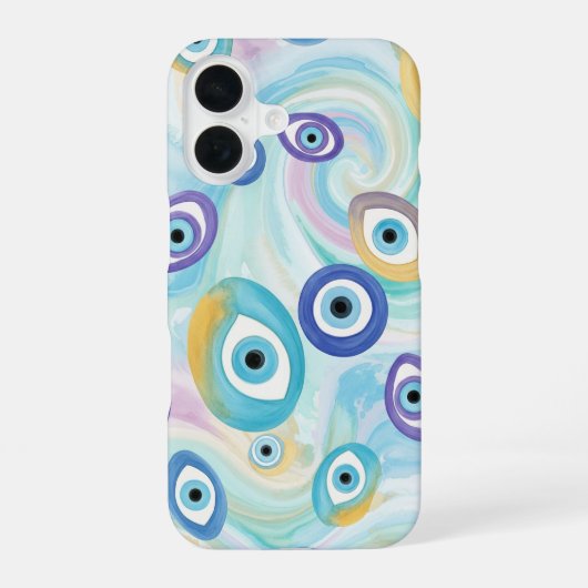抽象的な水彩画が描かれた夢のような邪眼の模様 iPhone 16ケース (裏面)