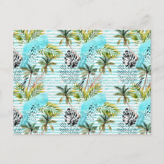 抽象的な水彩画のパームツリー柄 ポストカード (正面)