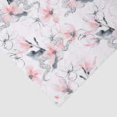 抽象的な水彩画のピンクのミズキの花及びヘビ 薄葉紙 (詳細)