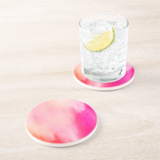 抽象的な水彩画のピンクの珊瑚のオレンジカラフル コースター (側面)