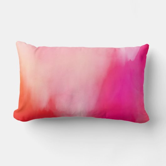 抽象的な水彩画のピンクの珊瑚のオレンジカラフル ランバークッション (正面)