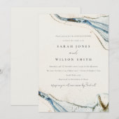 抽象的な水彩画のブルーゴールドビーチ カップルシャワー 招待状 (正面/裏面)