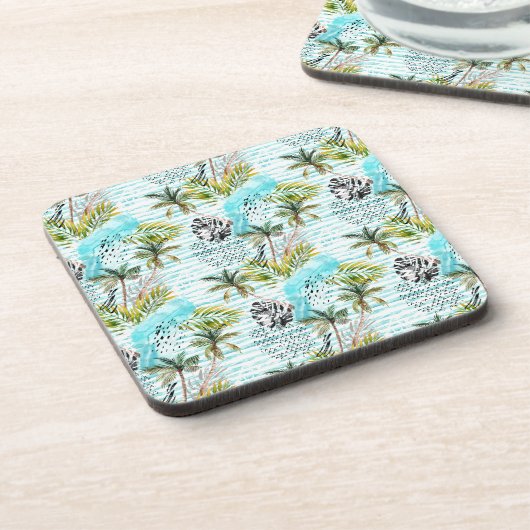抽象的な水彩画のヤシの木パターン コースター (左側)