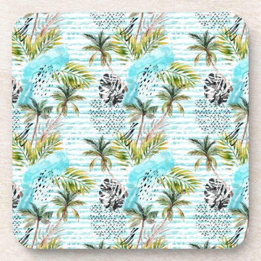 抽象的な水彩画のヤシの木パターン コースター (正面)