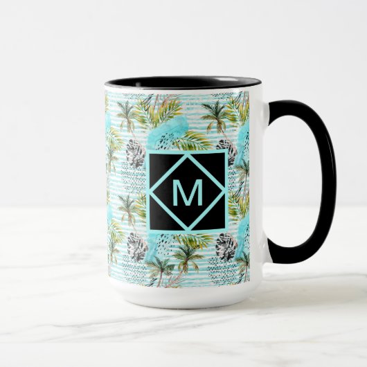抽象的な水彩画のヤシの木パターン マグカップ (右)