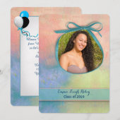 抽象的な水彩画の卒業式 招待状 (正面/裏面)