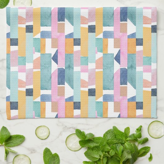 抽象的な水彩画の形パターン キッチンタオル (折り畳み)