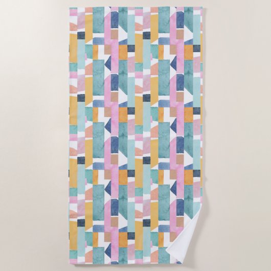 抽象的な水彩画の形パターン ビーチタオル (正面)
