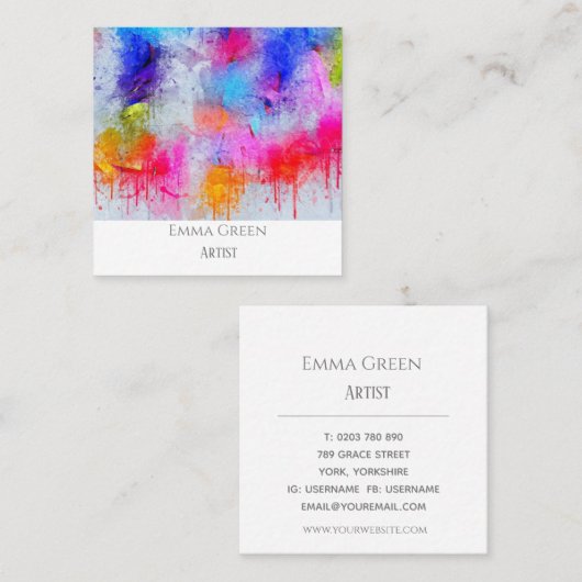 抽象的な水彩画の灰色の芸術家の名刺 スクエア名刺 (正面/裏面)