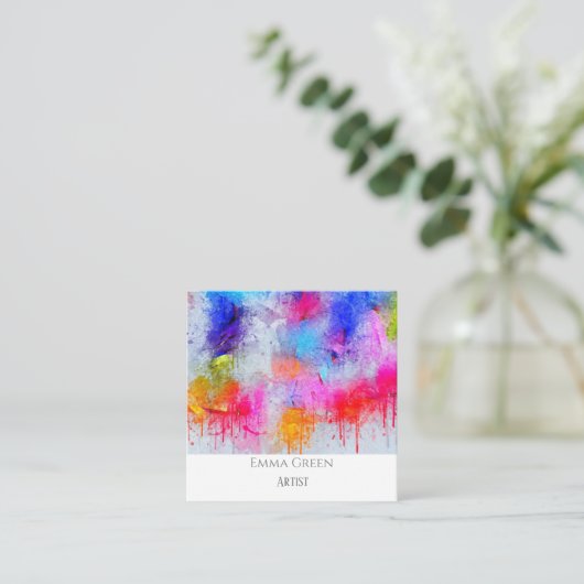 抽象的な水彩画の灰色の芸術家の名刺 スクエア名刺 (スタンド正面)