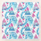 抽象的な水彩画の熱帯葉パターン ガラスコースター (正面)