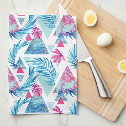 抽象的な水彩画の熱帯葉パターン キッチンタオル (四つ折り)