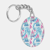 抽象的な水彩画の熱帯葉パターン キーホルダー (正面左)