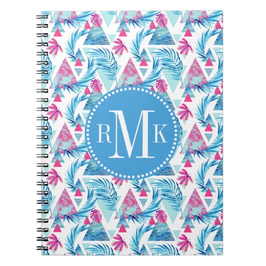 抽象的な水彩画の熱帯葉パターン ノートブック (正面)