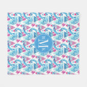 抽象的な水彩画の熱帯葉パターン フリースブランケット (正面(横))