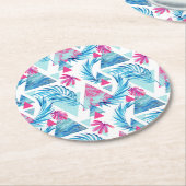 抽象的な水彩画の熱帯葉パターン ラウンドペーパーコースター (アングル)