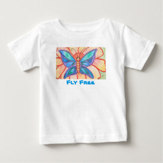 抽象的な水彩画の蝶および花 ベビーTシャツ