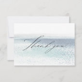 抽象的な水彩画の青い海辺のウェディング サンキューカード (正面)