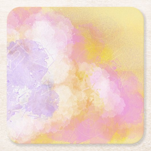 抽象的な水彩画-オレンジ背景 スクエアペーパーコースター (正面)