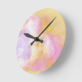 抽象的な水彩画-オレンジ背景 ラウンド壁時計 (傾斜)
