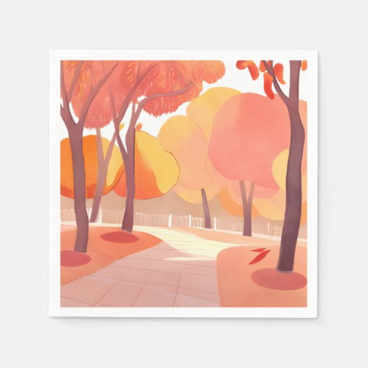抽象的な水彩画 紅葉の散歩 スタンダードカクテルナプキン (正面)