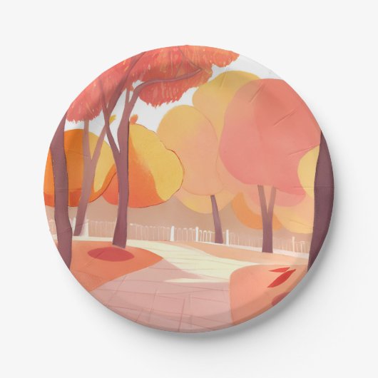 抽象的な水彩画 紅葉の散歩 ペーパープレート (正面)