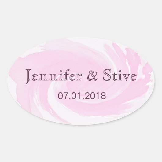 抽象的な水彩筆のピンクのスパイラル 楕円形シール (正面)