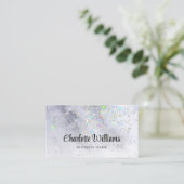 抽象的な水彩青色のホログラフィックグリッター 名刺 (スタンド正面)