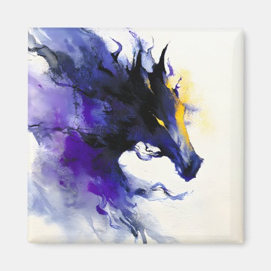 抽象的な水彩黒馬の肖像画 マグネット (正面)