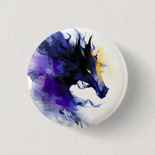 抽象的な水彩黒馬の肖像画 缶バッジ