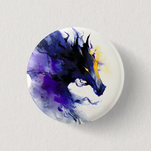 抽象的な水彩黒馬の肖像画 缶バッジ (正面)
