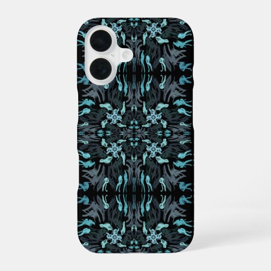 抽象的な水生シェードの繰り返しパターン渦巻き iPhone 16ケース (裏面)