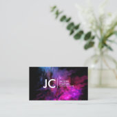 抽象的な油絵の専門のモノグラムのピンク 名刺 (スタンド正面)