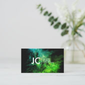 抽象的な油絵の専門のモノグラムの緑 名刺 (スタンド正面)
