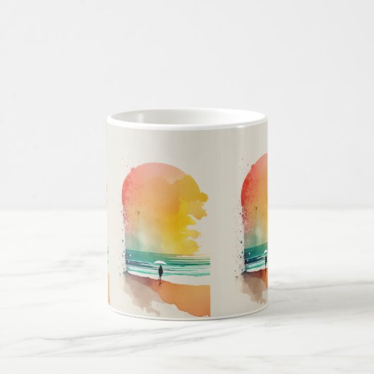 抽象的な波とビーチアート コーヒーマグカップ (中央)